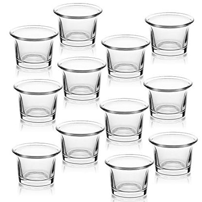 Letine Tealight Candle Holder Set of 12- Clear Glass Votive Candle Holders Bulk for Valentine's Day Decorations, Wedding, Party & Home Decor