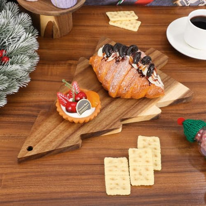 BESPORTBLE Christmas Tree Charcuterie Board - 15 Inch Wooden Cutting Board, Natural Acacia Wood Serving Tray with Hanging Hole for Cheese, Fruit, Snack, Holiday Decoration