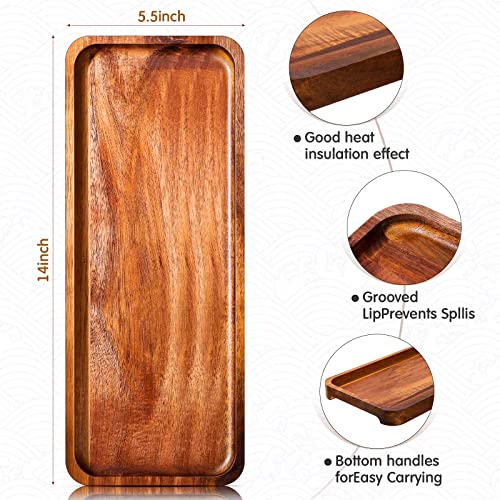 Roowest 8 Pcs Solid Acacia Wood Serving Tray 14'' x 5.5'' Rectangular Wooden Serving Platter Long Cheese Charcuterie Boards with Edges Wood Boards for Food Vegetable Appetizer Party Decor