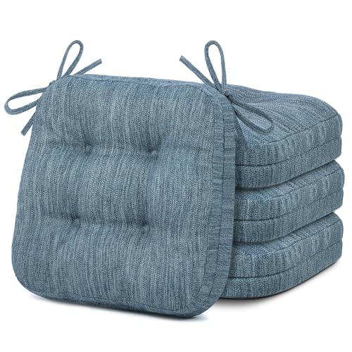 Shinnwa Kitchen Chair Cushions Set of 4, Dual-Layer Memory Foam Dining Chair Cushions, Patented Design Seat Pads with Ties, 16.5 x 16.5 x 3.5in, 4 Pack, Denim Blue - color: Denim Blue, size: 4 Count (Pack of 1)