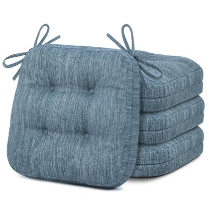 Shinnwa Kitchen Chair Cushions Set of 4, Dual-Layer Memory Foam Dining Chair Cushions, Patented Design Seat Pads with Ties, 16.5 x 16.5 x 3.5in, 4 Pack, Denim Blue - color: Denim Blue, size: 4 Count (Pack of 1)