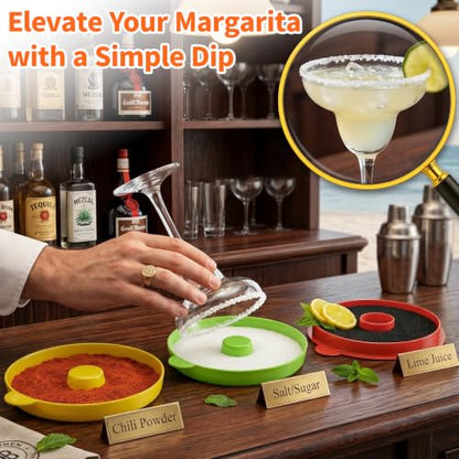 TonJin 3-Tier Margarita Salt Rimmer Set with 2 Sponges: Red Yellow Green Stackable Cocktail Glass Rimmer Holds Lime Juice Salt Sugar, Dishwasher Safe Bar Accessories for Bartenders and Home Bars - size: Stackable Salt Rimmer-RedYellowGreen