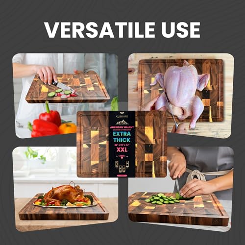 (1.7" Extra Thick & Large) 20"x15" American Black Walnut Wood End Grain Cutting Board for Kitchen with Juice Groove, Heavy-Duty Butcher Block, Wooden Chopping Board, Charcuterie Boards - size: 20"L x 15"W