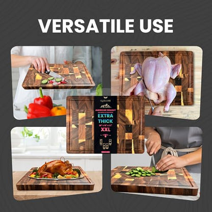 (1.7" Extra Thick & Large) 20"x15" American Black Walnut Wood End Grain Cutting Board for Kitchen with Juice Groove, Heavy-Duty Butcher Block, Wooden Chopping Board, Charcuterie Boards - size: 20"L x 15"W