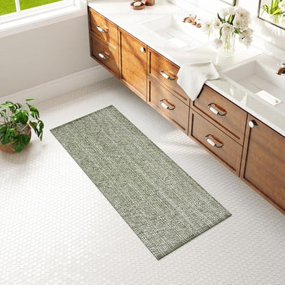 Washable Sage Green Kitchen Runner Rug 2x5 Foyer Hallway Runner Rug | Hand-Woven Reversible Entryway Rug Indoor, Cotton Modern Bedroom Carpet Rugs, Farmhouse Bathroom Rugs, Soft Laundry Room Mat - color: Sage Green/Cream, size: 2' x 5' (Rectangular)