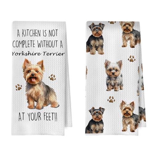 Yorkshire Terrier Kitchen Towels 16x24 Inch, Yorkie Gifts Decorative Waffle Weave Dish Towels, Gifts for Yorkie Lovers Decorative Hand Tea Towel, Set of 2 - color: Yorkshire Terrier