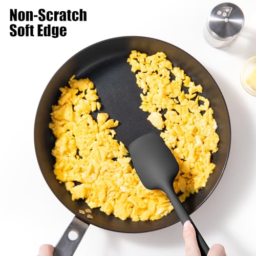 Doosu 9+12in Kitchen Tongs for Cooking - 600°F Heat Resistant Food Tongs with Non-Scratch Silicone Tips & 4-Piece Silicone Spatula Set Kitchen BPA Free Food Grade Baking Supplies Cooking Tools (Black)