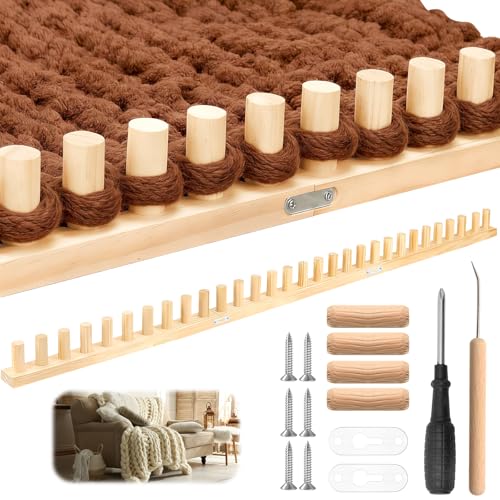 ZOCONE 46" Wooden Chunky Blanket Loom Includes Crochet Hooks, Adjustable Blanket Loom Knitting for Chunky Blanket Yarn, Hand Knitting Loom for Beginner, No Needles or Other Tools Required