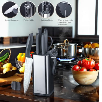 Kitchen Knife Set,10-Piece Stainless Steel Knife Set with Block,Gray | Pro-Sharpened Kitchen Knives,Space-saving Compact Organizer for Small Kitchen,RV,Apartment and Dorm - color: Damascus