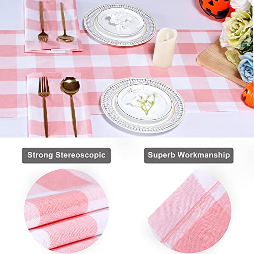 Buffalo Plaid Cotton Blend Table Runner, Classic Farmhouse Checkered Table Runner, 14x72-Pink and White - color: Pink and White, size: 14*72inch