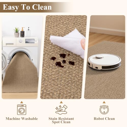 HEBE Washable Hallway Runner Rug 2'x8', Cotton Woven Kitchen Rug Runner | Non Slip Rubber Backed Hall Runners, Neutral Cotton Floor Carpet Runner for Entryway,Hallway, Bedroom,Bedside Rug - size: 2' x 8' (Rectangular)