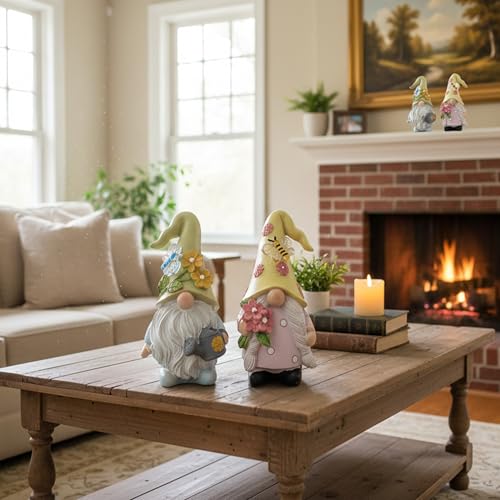Cute 2 PCS Gnomes Statues Decor, Resin Figurines and Sculpture Décor, for Indoor Outdoor Yard Lawn Garden Home Patio Farmhouse Kitchen Table Decoration(Watering Can and Flower) - style: Watering Can and Flower-Holding