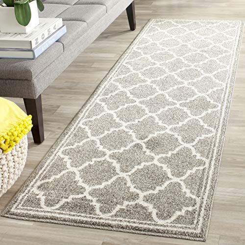 SAFAVIEH Amherst Collection Runner Rug - 2'3" x 11', Dark Grey & Beige, Moroccan Trellis Design, Non-Shedding & Easy Care, Ideal for High Traffic Areas in Living Room, Bedroom (AMT422R) - color: Dark Grey/Beige, size: 2'3" x 11' (Runner)