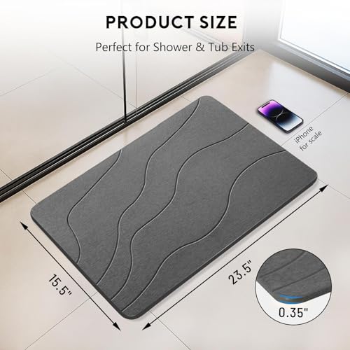 Stone Bath Mat, Quick-Dry Diatomaceous Earth Shower Mat, Absorbent Bathroom Mat for Shower/Tub Exit, New Apartment Essential & Housewarming Gift, 23.5" x 15.5" Dark Gray Wave - color: Dark Gray-wave