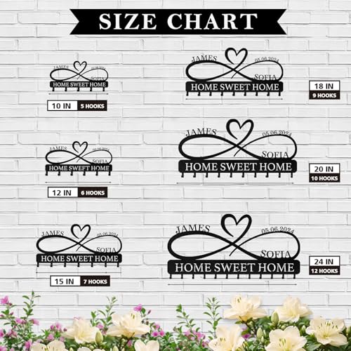 Personalized Metal Key Holder for Wall | Heart Shape Key Holder Wall Mount | Custom Couple's Name Key Rack Coat Rack | Wedding Couple Gifts | Key Holder Wall Hanging for Kitchen Bedroom Hallway - color: 07 Heart