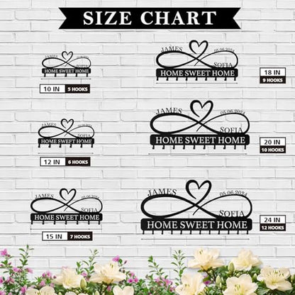 Personalized Metal Key Holder for Wall | Heart Shape Key Holder Wall Mount | Custom Couple's Name Key Rack Coat Rack | Wedding Couple Gifts | Key Holder Wall Hanging for Kitchen Bedroom Hallway - color: 07 Heart