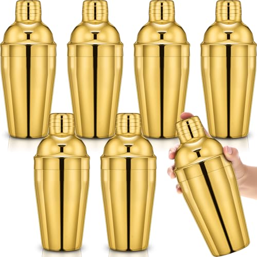 Nitial 6 Pcs Bar Cocktail Shaker Professional Stainless Steel Martini Drink Mixer Built-in Strainer for Bartending No Leaks Shaker for Bar Party Drink Mixer (Gold,18.6 oz) - color: Gold, size: 18.6 oz