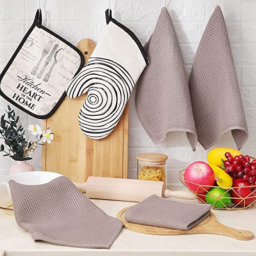 100% Cotton Waffle Weave Kitchen Dish Cloths, 6 Pack Ultra Soft Absorbent, Quick Drying Dish Towels, 6x6 Inches, Dish Rags for Drying Dishes & Daily Kitchen Use (Light Brown) - color: Light Brown