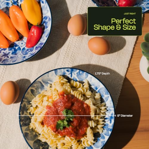 Pasta Bowls Set of 4 – Wide Ceramic Bowls for Pasta, Salads & Noodles | Elegant Serving Bowls for Everyday Use | Microwave & Dishwasher Safe Dinnerware Set