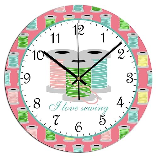 Sewing Room Wall Clock I Love Sewing PVC Wall Clocks for Living Room Decor Wall Clock Battery Operated 10x10 Inch Decorative Silent Movement Wall Clock for Office Easy to Read - color: Style-2, size: 10x10in（black）