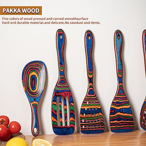 Gudamaye Pakka wood 7-Piece Blue Wooden Cooking Utensils, Wooden Spoons for Cooking, Wooden Spoon Set, Wooden Kitchen Utensil set, Pakkawood Cooking Spoons, Non-Stick Spoon,Pakkawood kitchen utensils - style: Pakkawood 7 PCS Blue