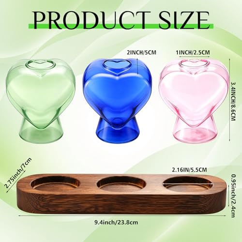 Zhehao 3 Pcs Plant Propagation Stations with Wooden Stand Heart Shaped Propagation Vases for Indoor Plants Home Office Desk Decor Gardening Gifts for Women Mom Birthday Gifts for Plants Lovers