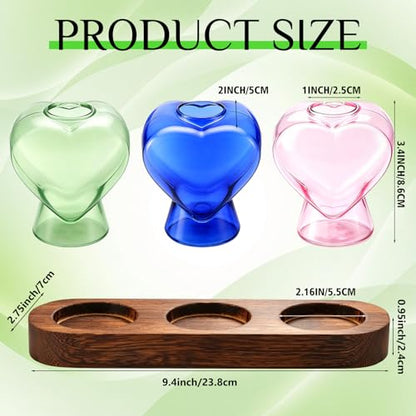 Zhehao 3 Pcs Plant Propagation Stations with Wooden Stand Heart Shaped Propagation Vases for Indoor Plants Home Office Desk Decor Gardening Gifts for Women Mom Birthday Gifts for Plants Lovers