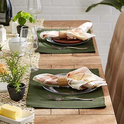 DII Basic Everyday Ribbed Tabletop 100% Cotton, Placemat Set, 13x19, Dark Green, 6 Piece - color: Dark Green, size: 13x19"