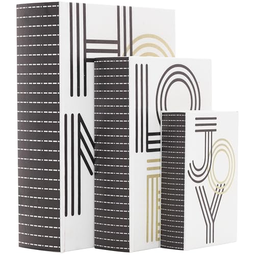 Deco 79 Wooden Decorative Box Home, Joy Faux Storage Book Book Shaped Boxes with Striped Spine and Gold Accents, Set of 3 Decorative Keepsake Boxes 11", 8", 6"H, White - color: White, size: 10.65", 8.35", 6"H