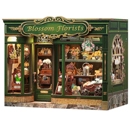 Miniature House Book Nook Kit | DIY Bookshelf 3D Wooden Puzzles for Adults Booknook Plant Gifts for Women Teenagers (Blossom Florists) - style: Blossom Florists