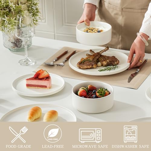 Stoneware Cereal & Soup Bowls Set of 4, 6 Inch, Matte White | Matte Glaze Ceramic, For Breakfast & Oatmeal, Microwave Safe, Dishwasher Safe - color: White, size: Cereal Bowls Set (4PCS)