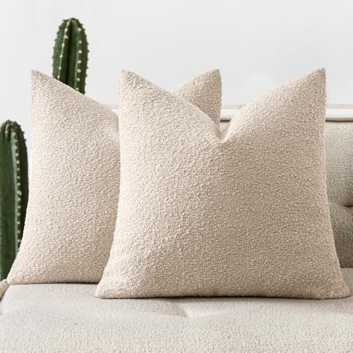 Pack of 2 20x20 Inch Decorative Boucle Throw Pillow Covers Textured Square Pillowcaes Accent Solid Cozy Soft Cushion Covers Home Decor for Sofa Couch Living Room Home Decor,Neutral - color: Neutral, size: 20" x 20" (Pack of 2)