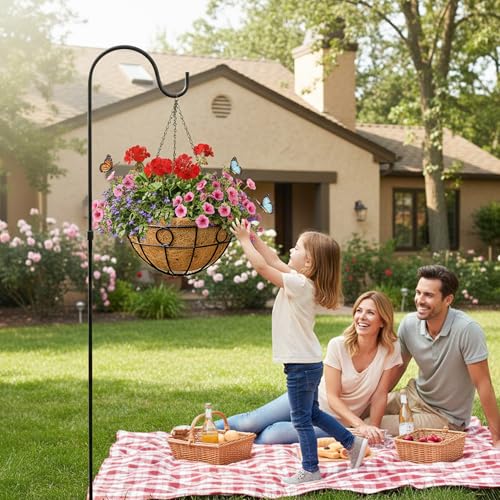 EIMQUVW Outdoor Hanging Planter(4-Pack) Black Metal Hanging Baskets with Coconut Fiber Lining 14 inch Round Chain Flower Pots for Patio Garden Greenery Decoration - size: 14 Inch, style: Circular
