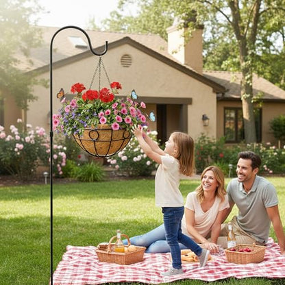 EIMQUVW Outdoor Hanging Planter(4-Pack) Black Metal Hanging Baskets with Coconut Fiber Lining 16 inch Round Chain Flower Pots for Patio Garden Greenery Decoration - size: 16 Inch, style: Circular