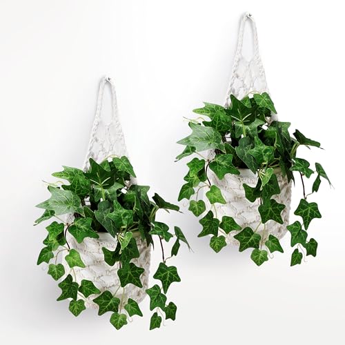 2 Packs Macrame Wall Plant Hanger for 6 in, Small Hanging Plant Basket | Wall Planters for Indoor Plants, Small Plant Hanger, Small Wall Planter, Macrame Plant Hanger, Plant Hanger Indoor - color: Beige X 2pc