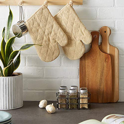 DII Basic Terry Collection 100% Cotton Quilted, Oven Mitt, Pebble, 2 Piece - color: Pebble, size: Oven Mitt
