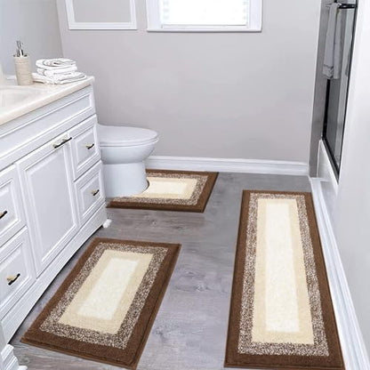 Bsmathom Bathroom Rug Sets 3 Piece, Non Slip Washable Bath Mats, Dark Coffee - color: Dark Coffee, size: 18"x26"+18"x48"+U Shape 20"x24"