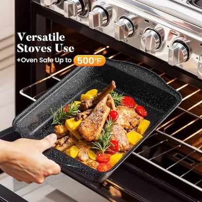 Kitchen Academy Induction Cookware & Bakeware Set, 30pcs Pots and Pans Set | Nonstick Kitchen Cookware Sets, Granite Cooking Pan and Pot Set, All-Stovetop Compatible, PFOS/PFOA-free, Black - color: Black, size: 30 PCS Cookware Set