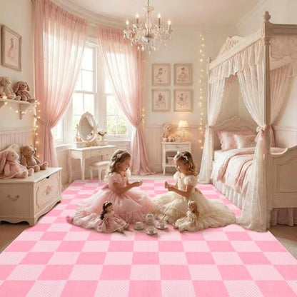 GarveeHome Checkered Pink 5x7 Washable Girls Rug Bedroom Dinning Room | Pink and White Area Rug for Nursery Girl Room Living Room Low-Pile Non-Slip Soft Stain Resistant Geometric Rugs TPE Backing - color: Blush Pink, size: 5' x 7' (Rectangular)