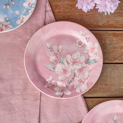 Bico Spring Sakura Salad Plates Set of 4, 8.75 Inch Ceramic Dessert Plates for Salad, Appetizer, Side Dishes, Microwave and Dishwasher Safe, Gift for Housewarming and Thanksgiving - color: Spring Sakura