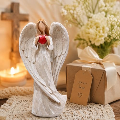 Hodao 8.75inch Resin Praying Angel Sculpture Figurine for Gifts Home Decoration Praying commemorating Angel Statue, exquisitely Carved and Hand-Painted Characters (with Hear) - style: with heart