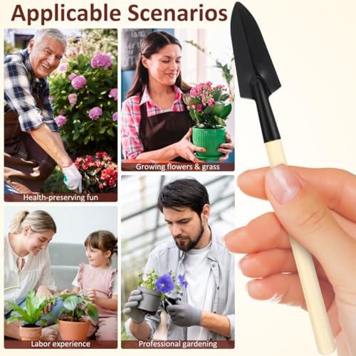 DOITOOL 6pcs Mini Gardening Tools Set with Wood Handle – Mini Trowel, Rake Shovel for Planting, Transplanting, Weeding – Compact Hand Tools for Bonsai and Indoor Outdoor Garden Use