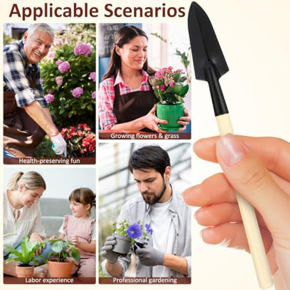 DOITOOL 6pcs Mini Gardening Tools Set with Wood Handle – Mini Trowel, Rake Shovel for Planting, Transplanting, Weeding – Compact Hand Tools for Bonsai and Indoor Outdoor Garden Use