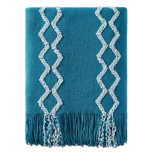BOURINA Knitted Throw Blanket Boho Chenille Outdoor Blanket,Teal 50x60Inch | Chenille Throw Blanket Textured Solid Soft Throws and Blankets for Sofa or Bed Knitted Decorative Blanket - color: A-teal, size: 50"×60"
