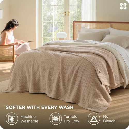 Bedsure PureWoven 100% Cotton Muslin Blanket 8-Layer, King, Taupe | 108" X 90", Breathable, Moisture-Wicking, All-Season, Softens After Wash, 460 GSM, Gauze Bedding, Low Shedding, for Adults - color: Taupe, size: King