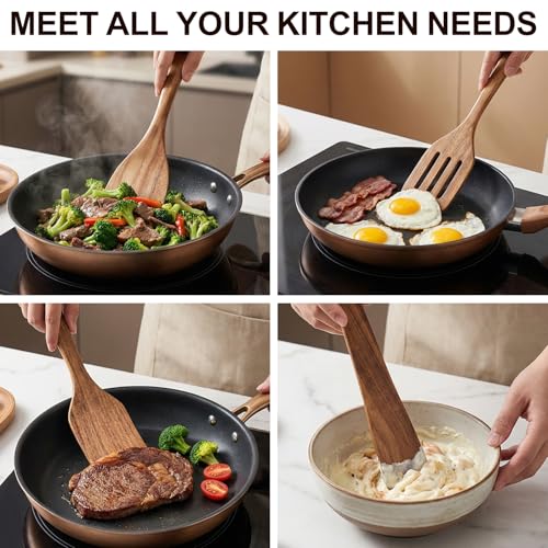 Acacia Wooden Spatula Set Non Toxic Kitchen Utensil Set Slotted Turner | Flat Wood Wok Spatulas for Cooking Spoon Kitchen Spurtle Bamboo Cooking Utensils Fish Egg Flipper Spatula Cast Iron Scraper - size: 4 Pieces