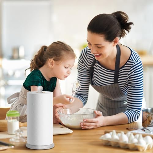 Natural Marble Paper Towel Holder for Kitchen Countertop - 2.6 lbs (1.2kg) Heavy Duty Weighted Base for One-Handed Tearing - Fits Jumbo Rolls - Elegant Modern Design with Ball Top - White & Grey - color: White & Grey
