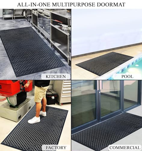 A1HC New All Purpose Rubber Extra Drain 70% Area Floor Mat with Holes for Restaurant Kitchen, Bar Area, Commercial, Residential Entrance, Anti Slip Pool, Garage, Patio High Traffic Area Mat 41x61 Inch - size: 61"L x 41"W x 0.3"Th