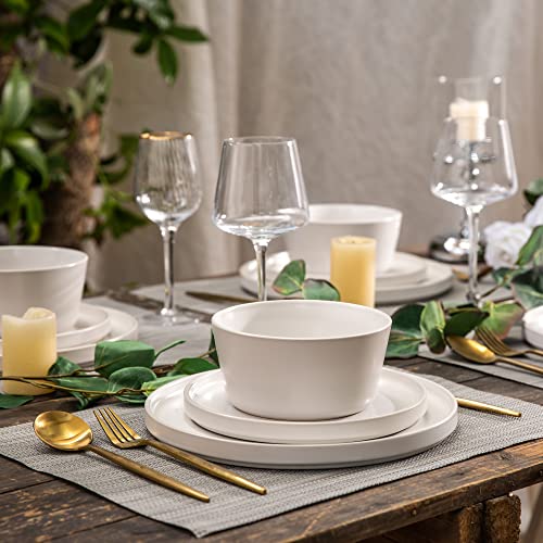 AmorArc Ceramic Plates Set of 6, Matte Glaze 8.0 Inch Dishes Set for Kitchen, Dessert,Salad,Appetizer, Small Dinner Plates, Microwave & Dishwasher Safe, Scratch Resistant, Matte White | High Edge Small Dinner Plates for Dessert,Salad,Appetizer,Dinner,Micr