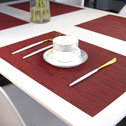 Placemats for Dining Table Washable Easy to Clean PVC Placemat Heat-resistand Woven Vinyl Wipe Clean Table Mats (placemats Set of 6, Bamboo Red) - color: Bamboo Red, size: placemats set of 6